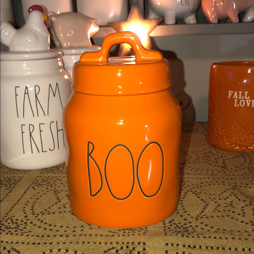 Rae Dunn BOO Baby Canister Orange with Black Lettering